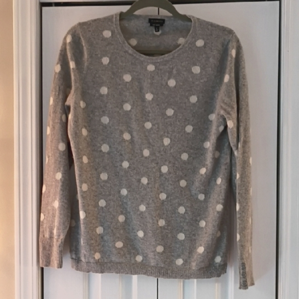 Talbots Gray and White Polka Dot Cashmere Sweater